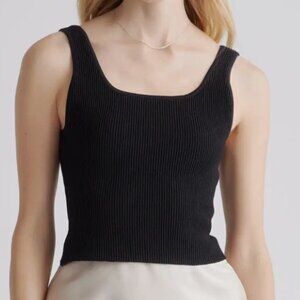 NWT Quince | Black Square Neck Ribbed Crop Tank Top | Large